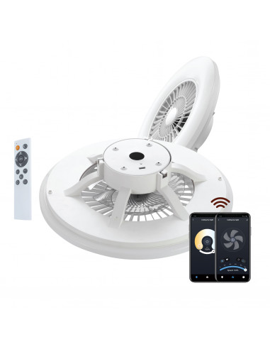 muvit iO Lámpara superficie techo WIFI Blanco CCT con ventilador y  compatible con asistentes de voz 600*170mm