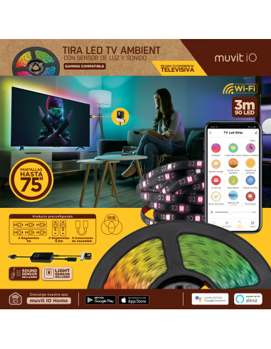 muvit iO Tira LED USB WiFi TV RGB 3m con sensor ambiental y de sonido