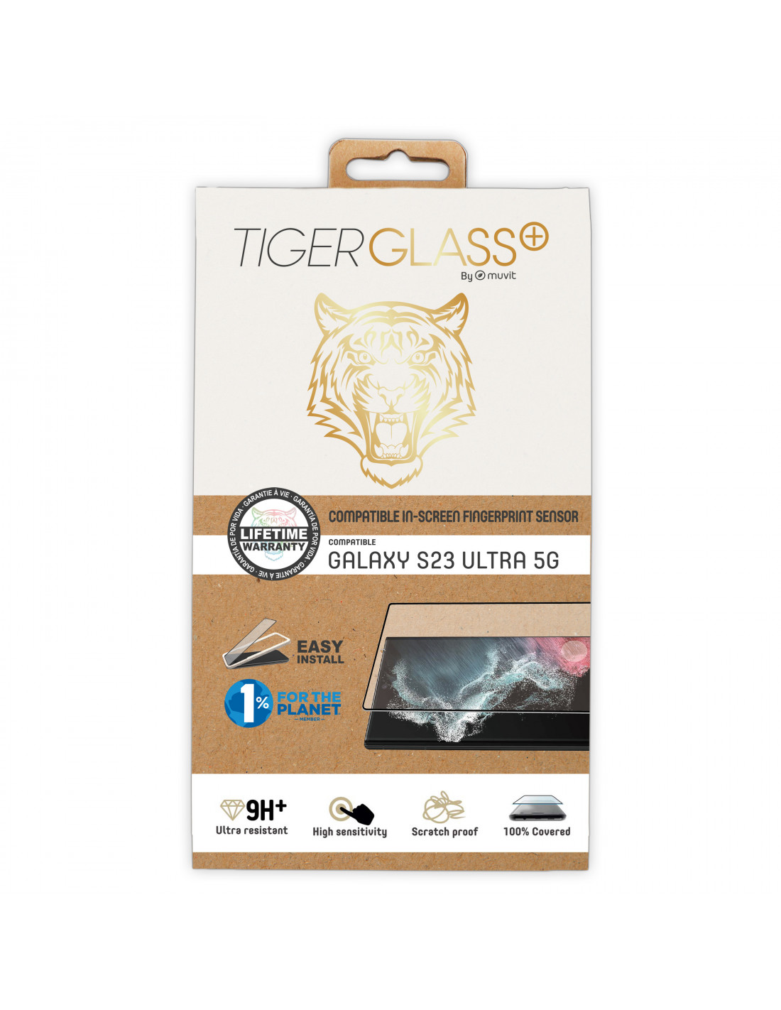 Tiger protector pantalla compatible con Samsung Galaxy S23 Ultra 5G vidrio  templado curvo marco negro antibacteria