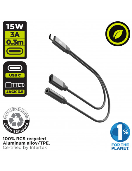 muvit for change adaptador Tipo C a Jack 3.5mm negro