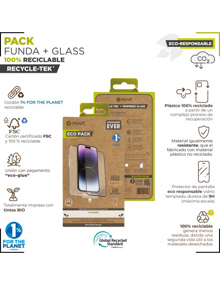 Muvit Protector Pantalla Cristal Templado Plano Recycletek para